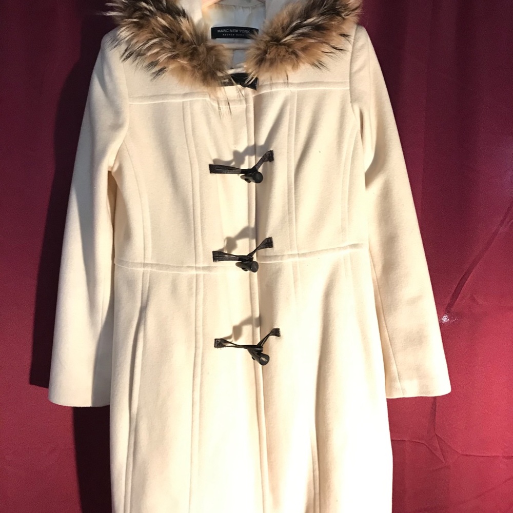 Andrew Marc Fur Hood, Cashmere blend Saddle Coat